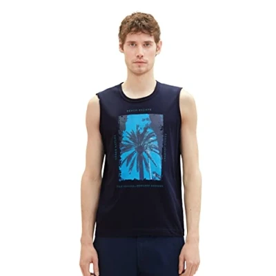 Abbildung von TOM Tailor TANK MIT Print Top, Herren, Größe: XL, Sky captain blue