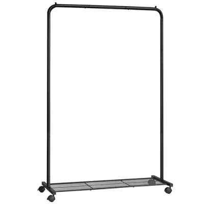 Abbildung von SONGMICS Kleiderständer, Kleiderstange auf Rollen, Garderobenständer Metall, Rollgarderobe 91 cm breit, mit Ablage, 2 Rollen Bremse, Stange bis 40 kg belastbar, schwarz HSR25BK