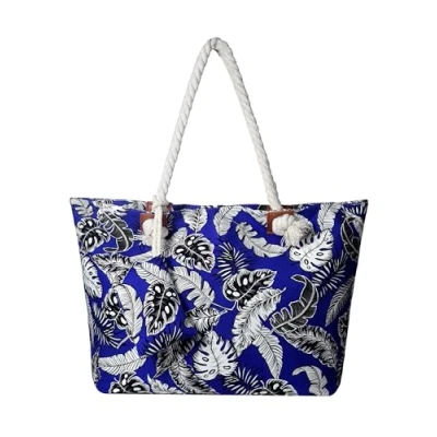 Abbildung von DonDon Strandtasche XXL Familie Badetasche Damen mit Reißverschluss Beach bag groß Blätter und Federn