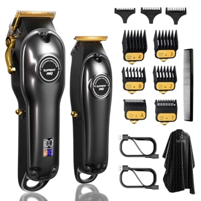 Abbildung von SUPRENT Haarschneidemaschine Professionelle und Trimmer Haarschneider Set für Herren Zero Gap, Kabelloses Friseur Profi mit LED Display (Schwarz)