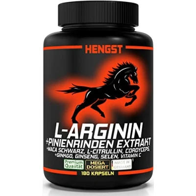 Abbildung von MACH DICH HENGST! Extra stark + HOCHDOSIERT mit L Arginin Pinienrinden Extrakt 100:1, 180 Kapseln MACA SCHWARZ, Citrullin, Ginseng, Ginkgo, Cordyceps, Selen, Vitamin C, 1 Dose [1x154,6g]