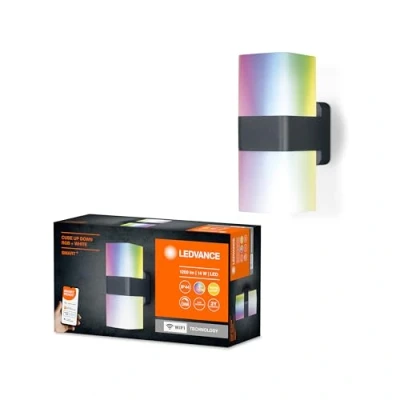 Abbildung von LEDVANCE Smarte LED Aussenleuchte für die Wand mit WIFI Technologie Außen, RGB Farben änderbar, aus dunkelgrauem Aluminium, Kompatibel Google und Alexa Voice Control, SMART+ CUBE UPDOWN