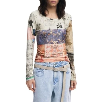 Abbildung von Desigual Collage Ruched Langarmshirt, Damen, Größe: Small, Material finishes