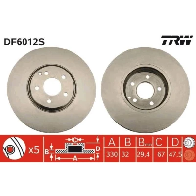 Abbildung von TRW DF6012S Bremsscheibe 330 32 5 112 Belüftet MERCEDES BENZ: E Class Saloon, T modell