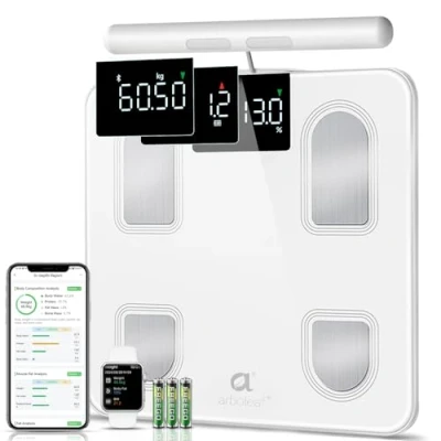 Abbildung von arboleaf Körperfettwaage mit Handsensoren für Körperanalyse, Waage Körperfett und Muskelmasse Personenwaage App bis zu 180kg/400lb, digitale 8 Elektroden Körperwaage 27 Körpermaße