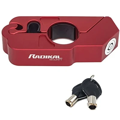 Abbildung von RADIKAL RK538R Motorrad Bremshebelschloss, Kompakt Robust, Anti Bohr Sicherheitsschloss, CNC Aluminium, Diebstahlschutz ATV E bike, Lenker Bremsschloss, Kupplungsgriff Schloss, Lenkerschloss