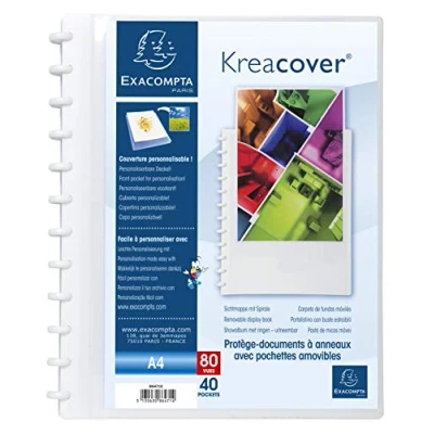 Abbildung von Exacompta 86471E Premium Kunststoff Sichtmappe Kreacover 40 Fächer Einband aus blickdichtem hartem Polypropylen mit individuell gestaltbarer Hülle DIN A4 ideal für Büro und Schule weiß
