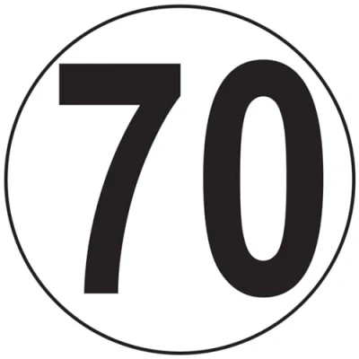 Abbildung von Aufkleber, selbstklebend, Motiv Macaron, Geschwindigkeitsbegrenzung, für Traktor, schwer, LKW, 70 km/h, 10 cm Durchmesser