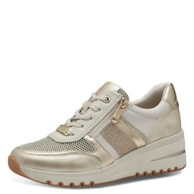Abbildung von MARCO TOZZI Damen Sneaker flach mit Reißverschluss Chunky Sohle, Beige (Cream Comb), 38 EU