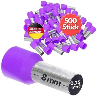 Abbildung von 500 Stück Kalitec AE02508VI Aderendhülsen isoliert 0,25mm² 8mm lang violett I Made in Germany Industriequalität