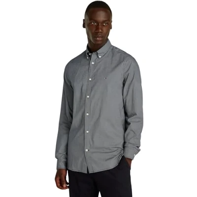 Abbildung von Tommy Hilfiger Herren Hemd Slim Fit Spitzkragen, Mehrfarbig (Carbon Navy/Ecru), 3XL