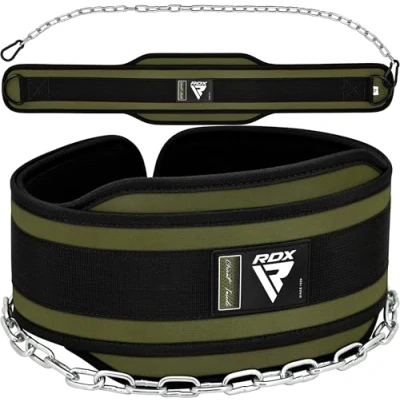 Abbildung von RDX Dip Gürtel 6&quot; mit Kette und Karabiner, Profi Gewichtsgürtel für Zusatzgewicht, Gewichthebergürtel Klimmzügen Dipping Belt, Gewichtheben Bodybuilding Krafttraining, Männer Herren Damen