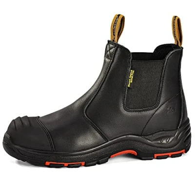 Abbildung von SAFEYEAR Strapazierfähige Sicherheits Arbeitsstiefel für Herren, schwarze S3 Sicherheitsschuhe Site Händler, Wide Fit Zehenkappe aus Verbundwerkstoff, Slip on Leder, bequeme Einlegesohle