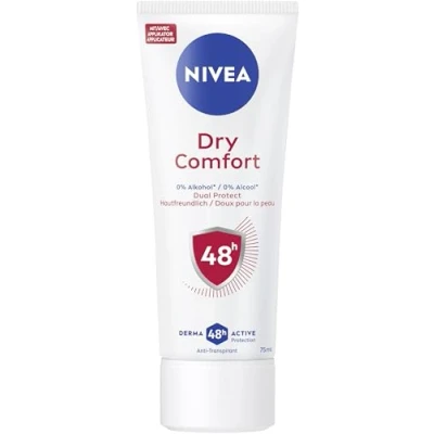 Abbildung von NIVEA Dry Comfort Deo Creme, Antitranspirant mit 48h Schutz gegen Schweiß und Geruch, pflegendes Deodorant Dual Protect Formel ohne Ethylalkohol (75ml)