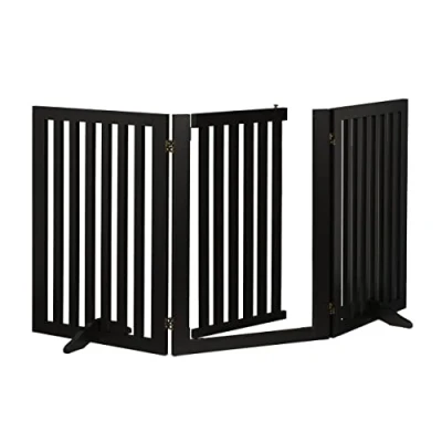 Abbildung von Relaxdays Absperrgitter, freistehendes Schutzgitter mit Tür, HxB: 70x154 cm, faltbar, Füßen, Kinder &amp; Hunde, schwarz