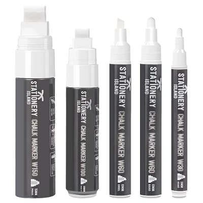 Abbildung von STATIONERY ISLAND Weiß Kreidestifte für Tafel Abwaschbar, Kreidestift Fenster 5er Pack, Kreidemarker Glas &amp; Tafeln, Fensterstifte, Zeichnung, Künstler
