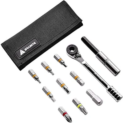 Abbildung von Granit Rocknroll Mini Ratschen Fahrradwerkzeug Set mit 9 Werkzeugbits, Verlängerungsstange (Schwarz)