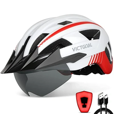 Abbildung von VICTGOAL Fahrradhelm Herren Damen MTB Helm mit Abnehmbarer Magnetische Schutzbrille Visier Atmungsaktiv 21 Belüftungskanäle Radhelm Einstellbare Fahrradhelme (XL: 59 63cm, Weiß)