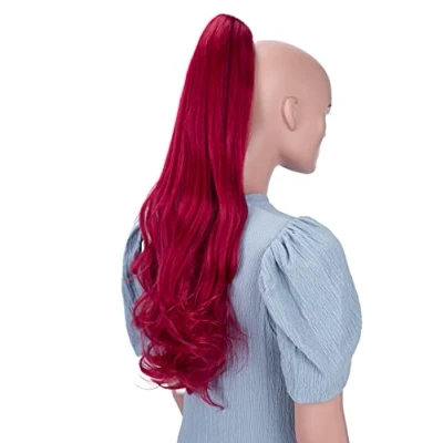 Abbildung von CAISHA 60cm Haarteil Ponytail Zopf Pferdeschwanz Haarverlängerung Voluminös Leicht Gewellt Rot H514
