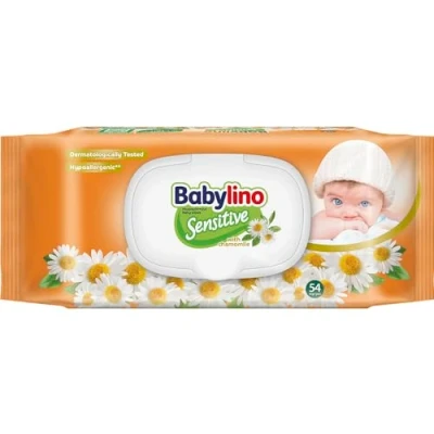 Abbildung von Babylino Sensitive Baby Tücher mit sanftem Kamille Duft, 98% natürliche Formel, die den pH Wert der Haut wiederherstellt, 1 Packung Frischhalteverschluss, 54