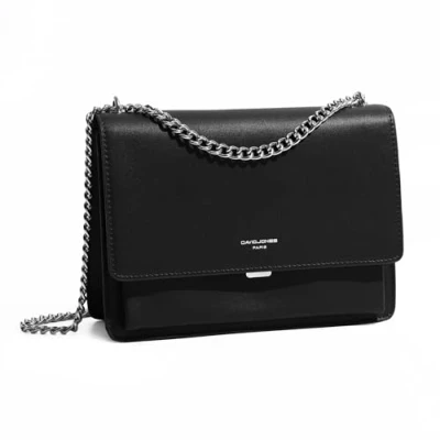 Abbildung von David Jones Umhängetasche für Damen Handytasche, PU Leder, Hartschale, Ketten, Schultertasche, rechteckig, Abendtasche, Shopping, Stadt, Schwarz , one size, Elegant