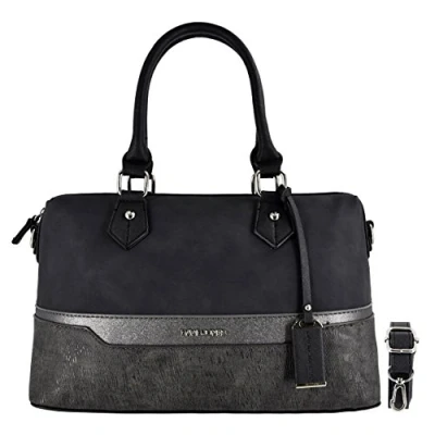 Abbildung von David Jones Damen Bowling Handtasche Frau Henkeltasche Gestreift PU Leder Elegante Tasche Mittelgroße Shopper Schultertasche Mehrfarbig Streifen Umhängetasche Mode Alltags Schwarz