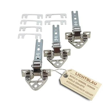 Abbildung von Lichtblau Türscharnier Set Kühlschrank 3 Stück 268698, 00268698, 268699, 00268699 I passend für Bosch und Siemens Miele 3er 5554870, Küppersbusch 432467 Scharnier Kühlschranktür
