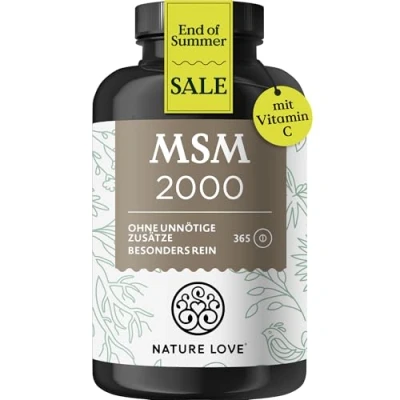 Abbildung von NATURE LOVE® MSM 2000mg mit Vitamin C 365 laborgeprüfte Tabletten Kompakteres Pulver als bei Kapseln Ohne Zusätze, hochdosiert, vegan, in Deutschland produziert