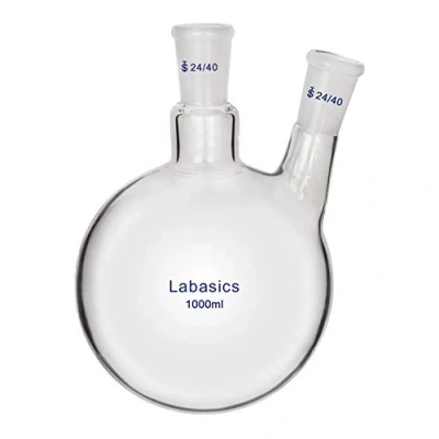 Abbildung von Labasics Glas 1000ml Rundkolben mit 2 Hals RBF, Neck Round Bottom Flask 24/40 Mittlerer und Seiten Konus Joint