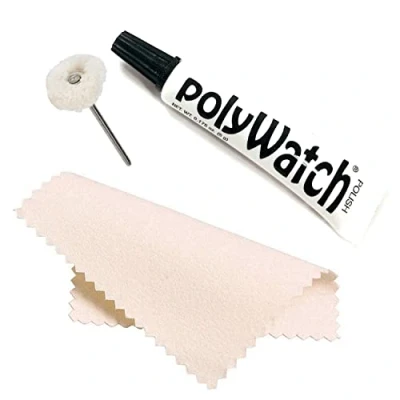 Abbildung von Polywatch Kunststoff Polierer und Poliertuch für Uhren, Kristallkratzer, String Poliertuch, Modern
