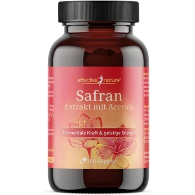 Abbildung von Safran Extrakt Kapseln 180 Stück für 3 Monate Mit 30 mg aus Spanien Safranalgehalt von mindestens 2% (600 µg) Vitamin C Bio Acerola