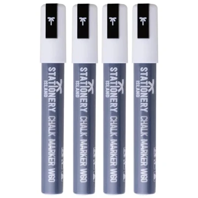 Abbildung von STATIONERY ISLAND Kreidestifte für Tafel Abwaschbar, Kreidestift Fenster 4er Pack, Weiß Kreidemarker Glas &amp; Tafeln, Fensterstifte, Zeichnung, Künstler