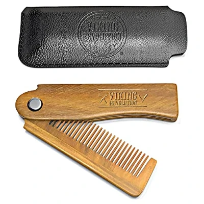 Abbildung von Viking Revolution Bartkamm Faltbarer männer für Herren mit Etui Sandelholz &amp; Natürlicher Butterfly Kamm Geschenkbox Geschenke Weihnachtsgeschenke