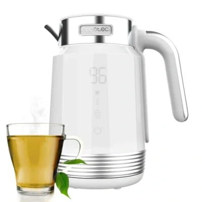 Abbildung von Cecotec Elektrischer Wasserkocher ThermoSense 600 Touch White, 1,7 l, 2200 W, BPA frei, Edelstahl und Kunststoff von höchster Qualität, LED Licht Betriebslicht, 360 Grad Basis