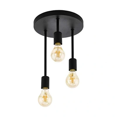 Abbildung von EGLO Deckenlampe Wilmcote, 3 flammige Deckenleuchte Industrial, Vintage, Retro aus Stahl, Wohnzimmerlampe in Schwarz, Küchenlampe, Flurlampe Decke mit E27 Fassung
