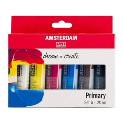 Abbildung von Amsterdam Standard Series Acrylfarben Set Farbtheorie Mischset (6 x 20 ml Tuben) Grundfarben + Schwarz, Weiß &amp; Umber