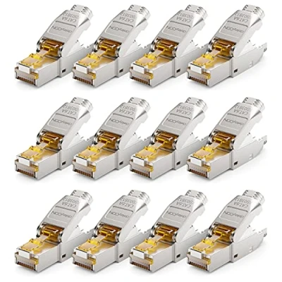 Abbildung von deleyCON 12x CAT 6a Netzwerkstecker RJ45 Werkzeuglos Geschirmt 10 Gbit/s Netzwerk Stecker für Starre Verlegekabel Rohkabel Steckverbinder Ethernet LAN DSL Patchkabel