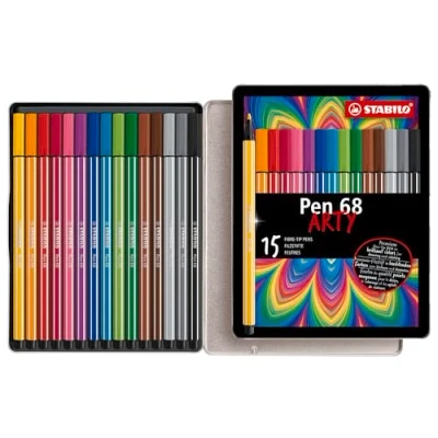 Abbildung von Premium Filzstift STABILO Pen 68 ARTY 15er Metalletui mit 15 verschiedenen Farben