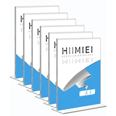 Abbildung von HIIMIEI Tischaufsteller A4 6 Stück T ständer, Form Aufsteller, Acryl Idee für Promotionen, Restaurants, Foto, Menüanzeige, Bar, Dokumente und Mehr Glasklar