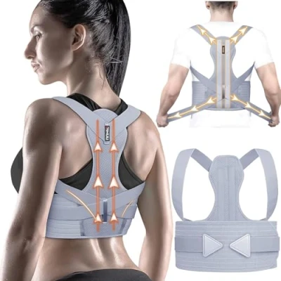 Abbildung von ZINUU Haltungskorrektur Rücken Damen und Herren, Geradehalter, Back Posture Corrector, Lendenwirbelstütze Verstellbarer Rückenposenkorrektor für Linderung von Rückenschmerzen grau