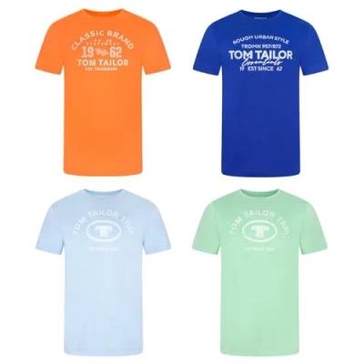 Abbildung von TOM TAILOR Tshirt Herren Baumwolle Regular Fit 4er Pack Set Rundhals Kurzarm Sommer Tee Shirt Logoprint 100% Baumwolle, Größe:S, Farbe:Gravel Beige (10461)