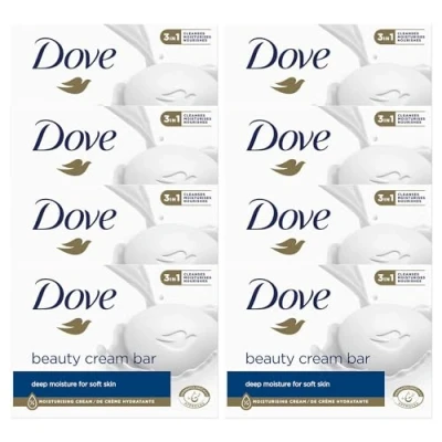 Abbildung von Dove Orginal Beauty Cream Bar 3 in 1, reinigt, spendet Feuchtigkeit und pflegt, sulfatfreie Badeseife für weiche geschmeidige Haut, die tägliche Anwendung geeignet, 8 x 90 g