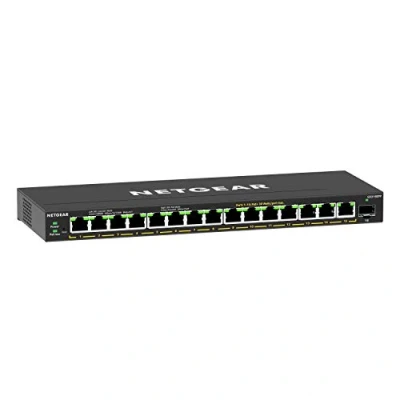 Abbildung von NETGEAR GS316EPP Switch 16 Port Gigabit Ethernet LAN PoE Plus (mit 15x PoE+ 231W &amp; 1x SFP, Managed Netzwerk mit IGMP Snooping, QoS, VLAN, lüfterlos), schwarz