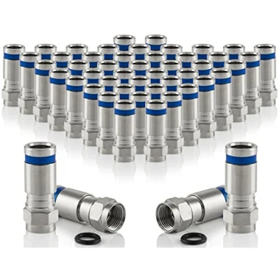 Abbildung von POPPSTAR 50x SAT F Quick Mount Stecker, Kompressionsstecker für Koaxial Kabel, Antennenkabel, Satellitenkabel bis 7,5mm,Witterungsbeständig, Silber