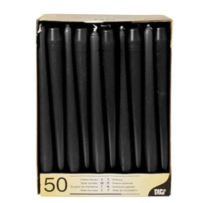 Abbildung von Papstar Leuchterkerzen / Halterkerzen schwarz (50 Stück) Durchmesser 2.2 cm, Länge 25 lange Brenndauer, rußfreies Abbrennen, für Gastronomie Feste Haushalt, #10392