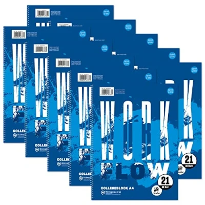 Abbildung von Staufen Style Collegeblock Workflow DIN A4, Lineatur 21 (9mm liniert), 80 Blatt, 4 fach Lochung, extraweißes 70g/m² Qualitätspapier, 10 Stück