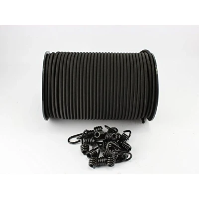 Abbildung von monoflex 8mm Expanderseil schwarz 20m + 10 Spiralhaken Gummiseil Planenseil Haken Seil