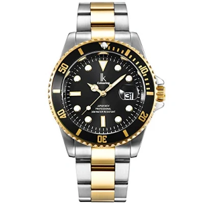 Abbildung von Alienwork Armbanduhr Herren Damen Silber Edelstahl Metallarmband Gold Kalender Datum Schwarz Elegant