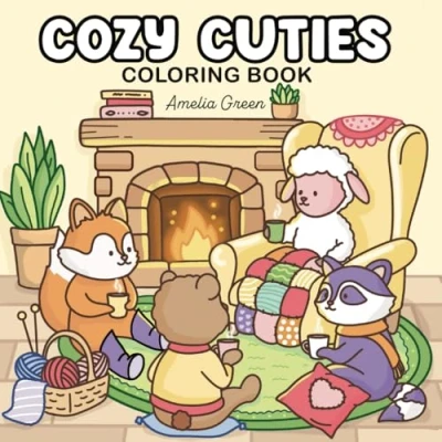 Abbildung von Cozy Cuties: Coloring Book for Adults and Teens Featuring Adorable Animal Characters, Relaxing Hygge Moments Comfy Scenes