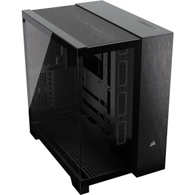 Abbildung von CORSAIR 6500X Mid Tower ATX Doppelkammer PC Gehäuse Gehärtetes Panoramaglas Umgekehrte Verbindung Motherboard Kompatibel Keine Ventilatoren Inbegriffen Schwarz/Obsidian Aluminium